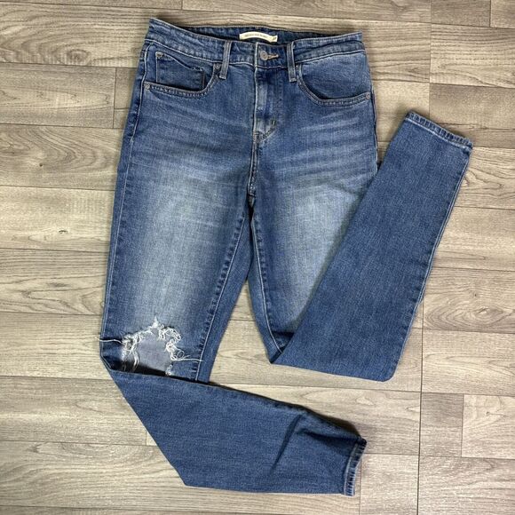 Levi's 721 High Rise Skinny Medium Wash Ripped Denim Jeans sz 27 - Picture 1 of 7